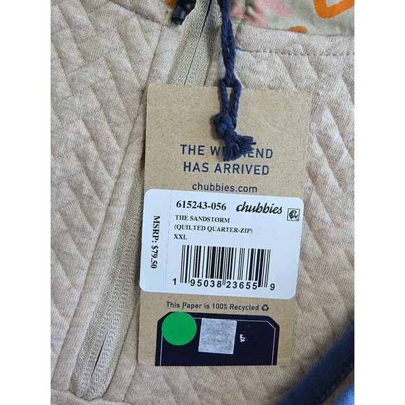 NWT Chubbies The Sandstorm Quilted Quarter Zip Sweater Mens XXL Beige Pullover - Picture 8 of 9